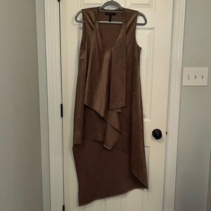 BCBG MaxAzria Women's Brown Tara Cascade Ruffle High-Low‎ Dress Sz XS Faux Suede